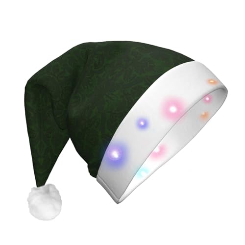 Hunter Green Floral Petal Pattern LED Weihnachtsmütze Plüsch Stoff Nikolausmütze Druck Unisex mit Blinklicht von LimPac