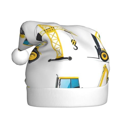LimPac Cartoon Heavy Machinery Truck Premium Weihnachtsmütze für Erwachsene – weicher und langlebiger Plüschstoff, exquisites Druckdesign von LimPac