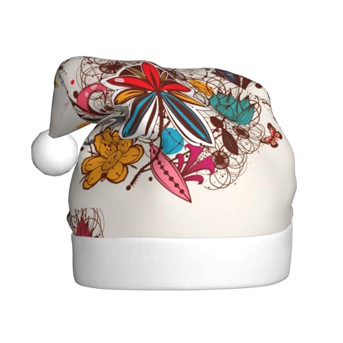 LimPac Hochwertige Weihnachtsmütze mit bunten Blumen und Schmetterlingen für Erwachsene – weicher und strapazierfähiger Plüschstoff, exquisites Druckdesign von LimPac