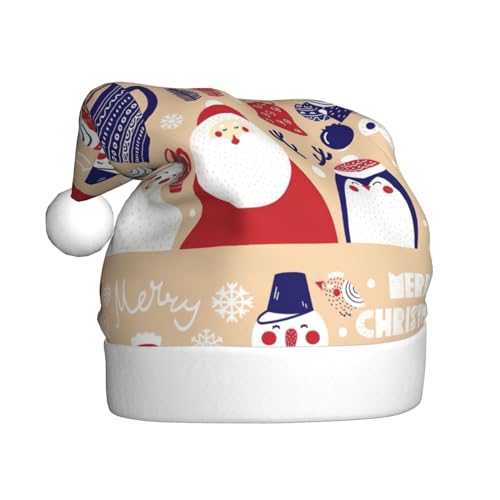 LimPac Niedliche Tiere mit Schneemann, Premium-Weihnachtsmütze für Erwachsene, weicher und strapazierfähiger Plüschstoff, exquisites Druckdesign von LimPac