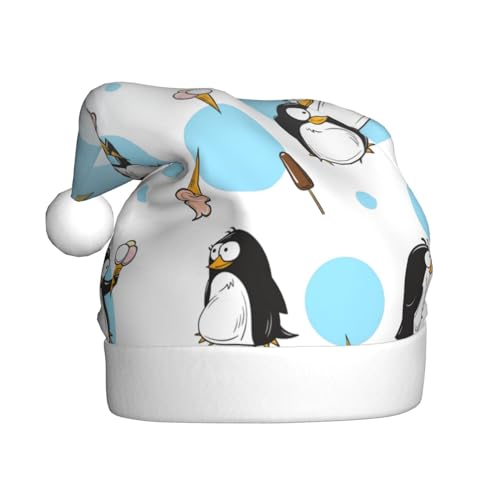 LimPac Pinguin-Ballon-Schneeflocke, Premium-Weihnachtsmütze für Erwachsene, weicher und langlebiger Plüschstoff, exquisites Druckdesign von LimPac