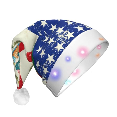 Mexikanische amerikanische LED-Flagge, Weihnachtsmütze, Plüschstoff, Weihnachtsmannmütze, gedrucktes Muster, Unisex mit blinkenden Lichtern von LimPac