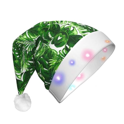 Monstera Deliciosa Banana Palm LED Weihnachtsmütze Plüschstoff Weihnachtsmannmütze Druck Unisex mit Blinklichtern von LimPac