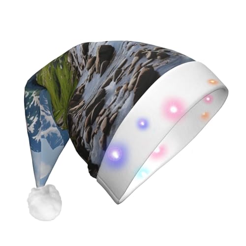 Natural Wonders Unisex Weihnachtsmütze mit Weihnachtsmann-Motiv, Plüschmütze für Erwachsene, mit LED-Licht von LimPac