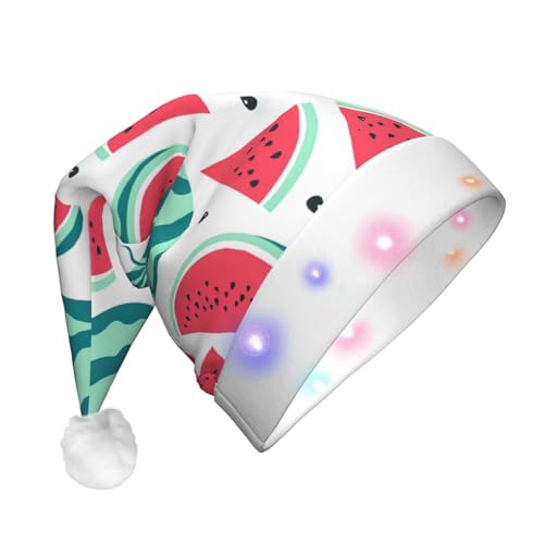 Obst Wassermelone LED Weihnachtsmütze Plüschstoff Weihnachtsmütze Druck Unisex mit Blinklichtern von LimPac