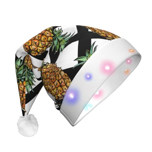 Sommer-Ananas-LED-Weihnachtsmütze, Plüschstoff, Weihnachtsmannmütze, bedrucktes Design, Unisex, mit blinkenden Lichtern von LimPac