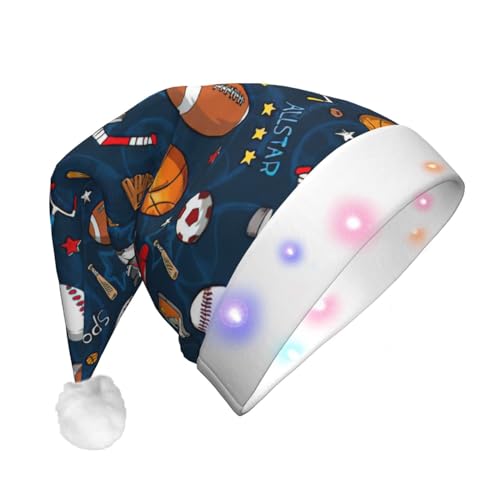 Sport-Baseball-Spiel-Druck, Unisex, LED-beleuchtet, Weihnachtsmannmütze, Plüschmütze für Erwachsene von LimPac