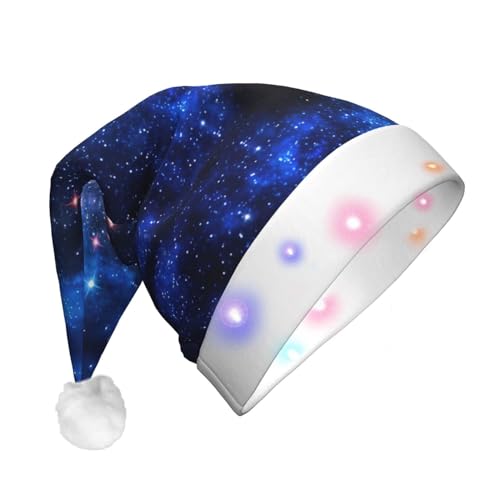 Weihnachtsmütze mit Galaxie-Nacht, Unisex, Weihnachtsmann-Motiv, für Erwachsene, Plüschmütze mit LED-Licht von LimPac