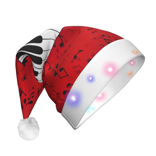 Weihnachtsmütze mit Musiknoten, LED, Plüschstoff, Weihnachtsmannmütze, bedrucktes Design, Unisex, mit blinkenden Lichtern von LimPac