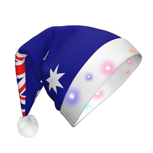 Weihnachtsmütze mit australischer Flagge, Unisex, LED-beleuchtet, Weihnachtsmannmütze, Plüschmütze für Erwachsene von LimPac