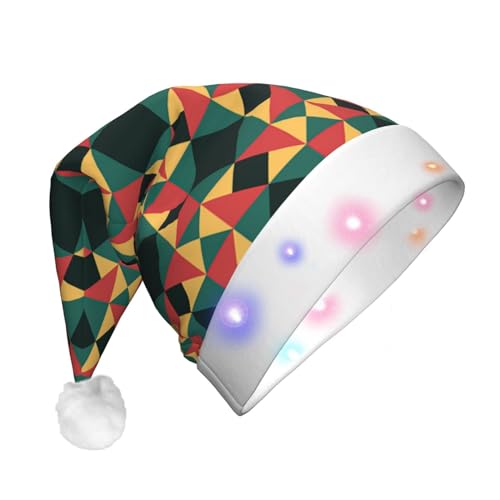 Weihnachtsmütze mit geometrischem Druck, Unisex, Weihnachtsmann-Motiv, für Erwachsene, Plüschmütze mit LED-Licht von LimPac