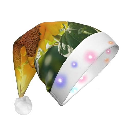 Weihnachtsmütze mit kleinem Gänseblümchen-Druck, Unisex, LED-beleuchtet, Weihnachtsmannmütze, Plüschmütze für Erwachsene von LimPac