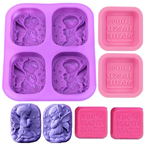 Seifenform Silikonform Rechteckig Seife Silikonform Handgefertigte Silikonformen 4 Hohlräume Seifenform 3 Stück für Handgemachte DIY Seife Kuchen Backen Schokolade Biscuit Seifenform (Pink, Violett) von LIMEOW