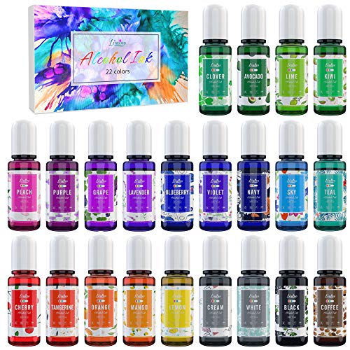 Alcohol Ink Set - 22 Farben x 10ml Alkohol Tinte zur Epoxidharz, Malerei, Petrischalen Herstellung - Konzentrierter Harztinte Alkoholtinte Farbe für Harz Kunst, Untersetzer, Becher Herstellung, Malen von Limino