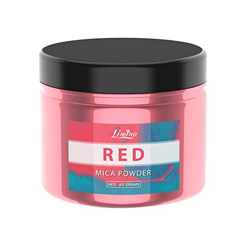 Epoxidharz Farbe - 60 g Rot Metallic Mica Pulver Glitter Seifenfarbe Pigmentpulver für Epoxy Resin Farbe, Seifenherstellung - Natürliches Mica Powder Harz Farben für Epoxidharz, Lipgloss, Slime von Limino