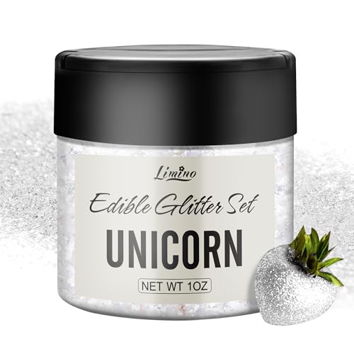 Essbarer Glitzer - 1oz Essbarer Glitzerpulver Schimmer Glitzerstaub für Getränke, Kuchen, Backen - Metallisch Glitzerpuder Lebensmittelfarbe Pulver zum Cocktails, Wein, Fondant, Keksen (Einhorn) von Limino