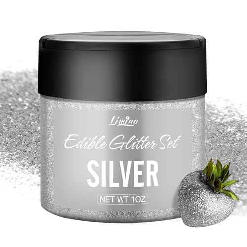 Essbarer Glitzer - 1oz Essbarer Glitzerpulver Schimmer Glitzerstaub für Getränke, Kuchen, Lebensmittel - Metallisch Glitzerpuder Lebensmittelfarbe Pulver zum Cocktail, Fondant, Wein, Keksen (Silber) von Limino