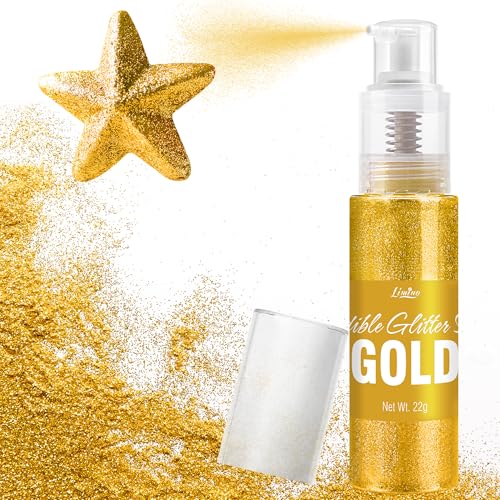 Essbarer Glitzer Spray - 22g Lebensmittel Glitzer Essbares Glitzerpulver für Getränke, Kuchen Dekoration, Macarons - Lebensmittelfarbe Glitzer Pulver Edible Glitter für Cocktail, Cupcakes (Gold) von Limino