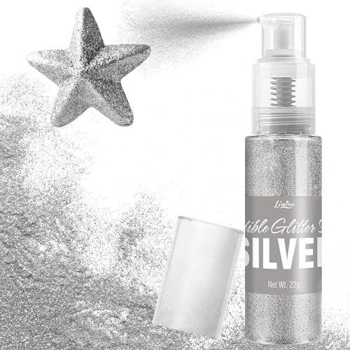 Essbarer Glitzer Spray - 22g Lebensmittel Glitzer Essbares Glitzerpulver für Getränke, Kuchen Dekoration, Macarons - Lebensmittelfarbe Glitzer Pulver Edible Glitter für Cocktail, Cupcakes (Silber) von Limino