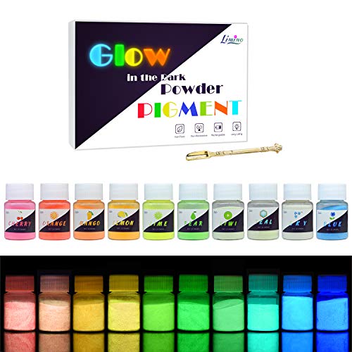 Leuchtender Epoxidharz Farbe Pigment - 10 x 25g Farben Im Dunkeln Leuchtendes Pigmentpulver für Slime, Nagel - Epoxid UV Harz Farbpigment Leuchtpulver für Nail Art, Malen, Acrylfarbe und DIY Basteln von Limino