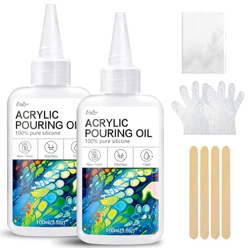 Silikonöl für Pouring Acrylfarben - 200ml Reines Premium Silikonöl Medium Kompatibel mit Malerei Acryl oder Aquarell - Acryl Gießfarbe für Dramatische Visuelle Malerei Kunst, Zellschaffen Aktivator von Limino