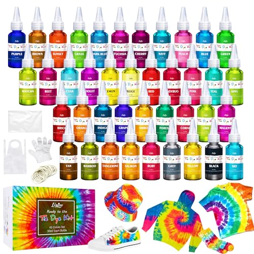 Tie Dye Kit 40 Farben - Stoff Farben Textilfarbe Set für DIY Hemd, Erwachsene und Kinder Textil Kleidung Malerei - Alles in 1 Fabric Tie Dye Batikfarben Set für T Shirt, Hoodie, Partybedarf Tie Dye Kit 40 Farben - Stoff Farben Textilfarbe Set für DIY Hemd, Erwachsene und Kinder Textil Kleidung Malerei - Alles in 1 Fabric Tie Dye Batikfarben Set für T Shirt, Hoodie, Partybedarf von Limino
