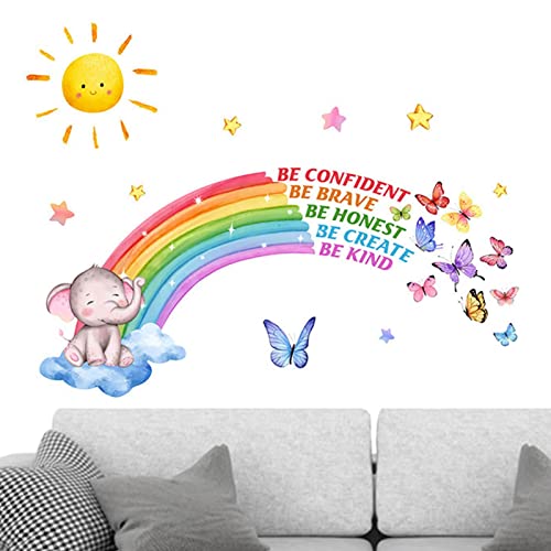 Limitoll Cartoon Elefant Wandaufkleber, selbstklebende Regenbogen-Wandaufkleber | Schlafzimmer-Tapete für Jungenzimmer mit Wolken-Sonnenmuster von Limitoll