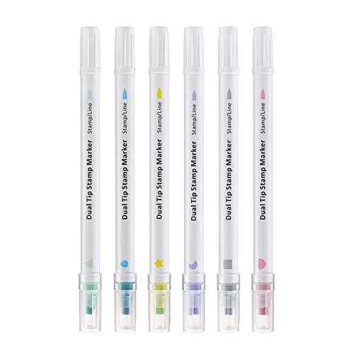 Limitoll Textmarker-Set – Doppelspitzen-Marker mit 6 verschiedenen Formen und 6 Farben feinen Linien – Textmarker-Set, Textmarker für Erwachsene und Kinder zum Dekorieren von Karten zum Dekorieren von von Limitoll