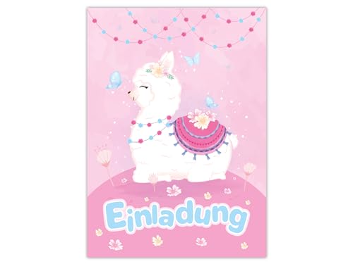 10 Einladungskarten zum Kindergeburtstag Motto-Party Feier Fest Einladung Set Geburtstag Mädchen Kinder Motiv Tiere Kamel Lama Alpaka blau rosa von Limonia