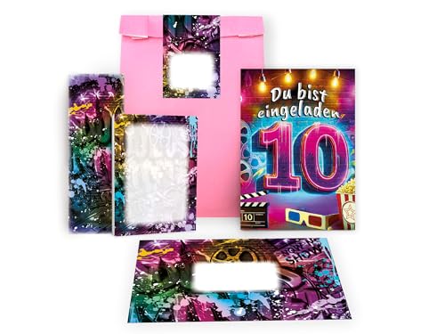12 Einladungskarten zum 10. Geburtstag Kindergeburtstag Kino Cinema Party Graffiti Einladung Mädchen Kinder Jungen Mitgebsel inkl. 12 Umschläge, 12 Tüten, 12 Aufkleber, 12 Lesezeichen, 12 Blöcke 12 Einladungskarten zum 10. Geburtstag Kindergeburtstag Kino Cinema Party Graffiti Einladung Mädchen Kinder Jungen Mitgebsel inkl. 12 Umschläge, 12 Tüten, 12 Aufkleber, 12 Lesezeichen, 12 Blöcke von Limonia