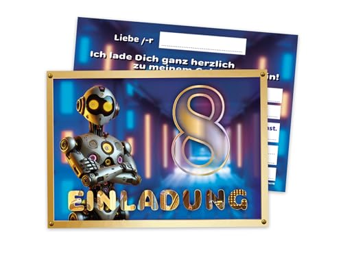 12 Einladungskarten zum 8. Geburtstag - Geburtstagseinladung Einladung zum Kindergeburtstag Kinderparty Techno-Party für Jungs Kinder Science High-Tech Künstliche Intelligenz Roboter Neonfarben 12 Einladungskarten zum 8. Geburtstag - Geburtstagseinladung Einladung zum Kindergeburtstag Kinderparty Techno-Party für Jungs Kinder Science High-Tech Künstliche Intelligenz Roboter Neonfarben von Limonia
