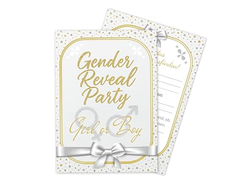15 Einladungskarten zur Gender Reveal Party – Stilvolle Einladungen für die Babyparty: Boy oder Girl? Perfekt für die Baby-Überraschungsparty - Gold Silber, Schleife und Glitzerpunkte im edlen Design 15 Einladungskarten zur Gender Reveal Party – Stilvolle Einladungen für die Babyparty: Boy oder Girl? Perfekt für die Baby-Überraschungsparty - Gold Silber, Schleife und Glitzerpunkte im edlen Design von Limonia
