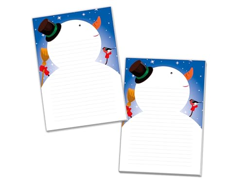 2 bunte Schreibblöcke Motivpapier Briefbögen mit Linien Weihnachten Christmas Winter Schneemann Wichtelgeschenk für Kinder Jungen Mädchen Schule (2 Blöcke A5 mit je 25 Blättern) von Limonia