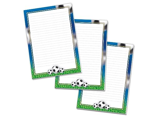 3 bunte Briefblöcke Briefpapier Schreibblock Notizbuch für Jungen Mädchen Kinder Fußball Fussball (3 Blöcke A5 mit je 25 Blätter) von Limonia