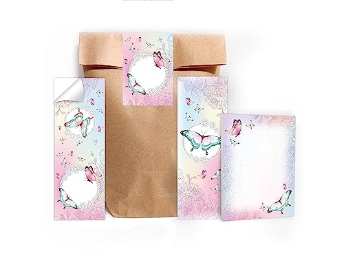 6 Lesezeichen + 6 Mini-Notizblöcke je 25 Blätter A7 + 6 Tüten (natur) + 6 Aufkleber Set Schmetterling Blumen Mitgebsel Mitbringsel Gastgeschenk zum Kindergeburtstag Fest Motto-Party Jungen Mädchen von Limonia