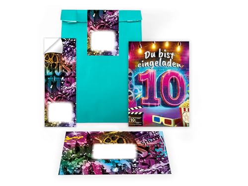 8 Einladungskarten zum 10. Geburtstag Kindergeburtstag Kino Cinema Party Graffiti Street Art Einladung Set Mädchen Kinder Jungs Jungen Boys Geschenktüte inkl. 8 Umschläge, 8 Tüten, 8 Aufkleber 8 Einladungskarten zum 10. Geburtstag Kindergeburtstag Kino Cinema Party Graffiti Street Art Einladung Set Mädchen Kinder Jungs Jungen Boys Geschenktüte inkl. 8 Umschläge, 8 Tüten, 8 Aufkleber von Limonia