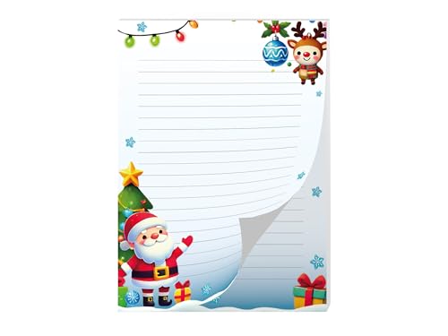 Buntes Briefpapier Schreibblock Briefbögen Notizblock mit Linien Weihnachten Christmas Winter Geschenk Wichtelgeschenk für Kinder Jungen Mädchen Schule (1 Block A5 mit 25 Blättern) von Limonia