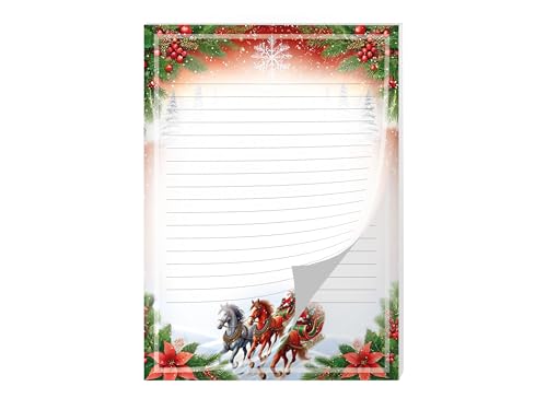 Buntes Briefpapier Schreibblock Briefbögen Notizblock mit Linien Weihnachten Winter Weihnachtsstiefel Wichtelgeschenk für Kinder Jungen Mädchen Schule (1 Block A5 mit 25 Blättern) von Limonia