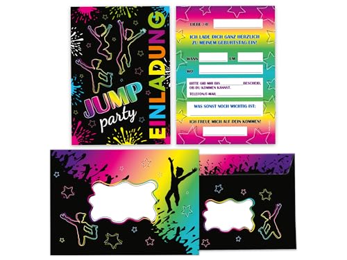 Limonia 10 Einladungskarten inkl. 10 Umschläge zum Kindergeburtstag Motto-Party Set Einladung Geburtstag Mädchen Kinder Jungs Jungen Boys Teenies Jump-Party Trampolin von Limonia