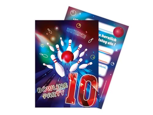 Limonia 10 Einladungskarten zum 10. Kindergeburtstag Motto Bowling neon Feier Fest Einladung Set Geburtstag Mädchen Kinder Jungs Jungen Boys Teenies von Limonia