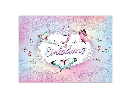 Limonia 10 Einladungskarten zum 9. Geburtstag Einladung Kindergeburtstag Mädchen Schmetterling Blumen von Limonia