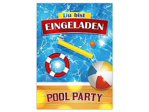 Limonia 10 Einladungskarten zum Kindergeburtstag Bad Pool-Party Einladung Geburtstag Karten Mädchen Jungen Schwimmbad Holz Ball von Limonia