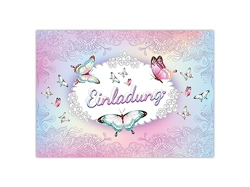 Limonia 10 Einladungskarten zum Kindergeburtstag Einladung Geburtstag Mädchen Schmetterling Blumen von Limonia