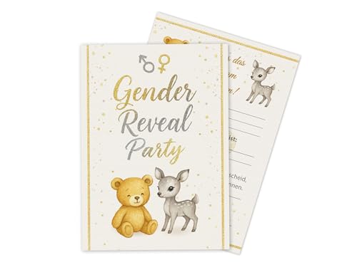 Limonia 10 Einladungskarten zur Gender Reveal Party – Stilvolle Einladungen für die Babyparty: Boy oder Girl? Perfekt für die Baby-Überraschungsparty - Gold und Silber, süße Tiere, festlich, elegant Limonia 10 Einladungskarten zur Gender Reveal Party – Stilvolle Einladungen für die Babyparty: Boy oder Girl? Perfekt für die Baby-Überraschungsparty - Gold und Silber, süße Tiere, festlich, elegant von Limonia