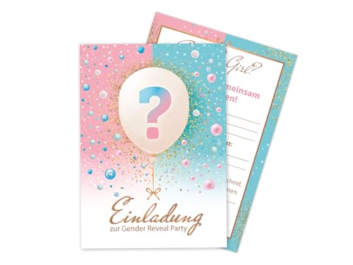 Limonia 10 Einladungskarten zur Gender Reveal Party – Stilvolle Einladungen für die Babyparty: Boy oder Girl? Perfekt für die Baby-Überraschungsparty - Luftballons Blau und Rosa von Limonia