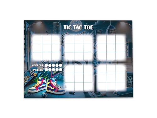 Limonia 10 Tic Tac Toe je 25 Blätter DIN A6 Papierspiel Set Mitbringsel Gastgeschenk Mitgebsel zum Kindergeburtstag Motto-Party Fest Feier Event Reise Unisex Teenies Mädels Jungs Graffiti von Limonia