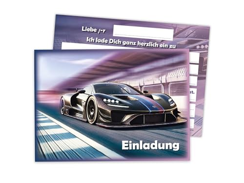 Limonia 10x Einladungskarten zum Kindergeburtstag Auto Rennauto - Geburtstagseinladung Unisex Coole Autos & Rennwagen Motive, Einladung für Autofans - Track Racer von Limonia