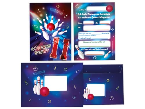 Limonia 12 Einladungskarten inkl. 12 Umschläge zum 11. Kindergeburtstag Motto-Party Bowling neon Einladung Set Geburtstag Mädchen Kinder Jungs Jungen Boys Teenies von Limonia