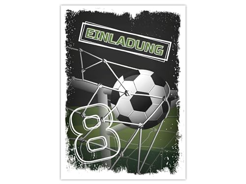 Limonia 12 Einladungskarten zum 8. Kindergeburtstag Einladung Geburtstag Mädchen Kinder Jungs Jungen Boys Fussball Turnier grün schwarz von Limonia