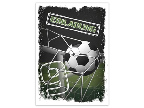 Limonia 12 Einladungskarten zum 9. Kindergeburtstag Einladung Geburtstag Mädchen Kinder Jungs Jungen Boys Fussball Turnier blau von Limonia